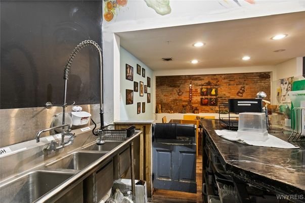 Interior, Kitchen, Recessed Lighting, Stone Walls
