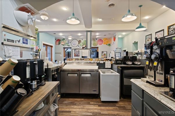 Interior, Kitchen, Pendant Lights, Recessed Lighting, Wood Texture Flooring