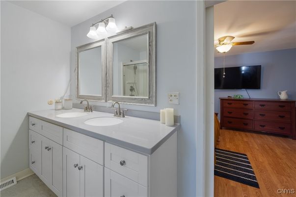 Bathroom, Dual Sink Vanities, Interior, Wood Texture Flooring