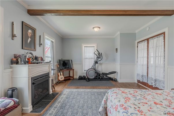 Fireplace, Fitness Equipment, Interior, Wooden Beams, Wood Texture Flooring
