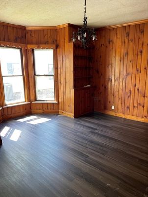Chandelier, Empty room, Interior, Wood Texture Flooring, Wooden Walls