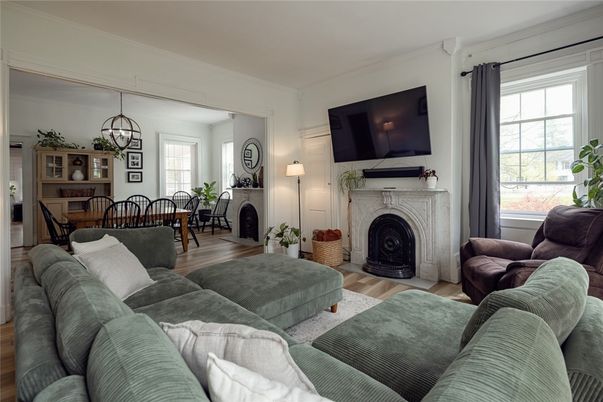 Dining room, Fireplace, Interior, Living room, Wood Texture Flooring