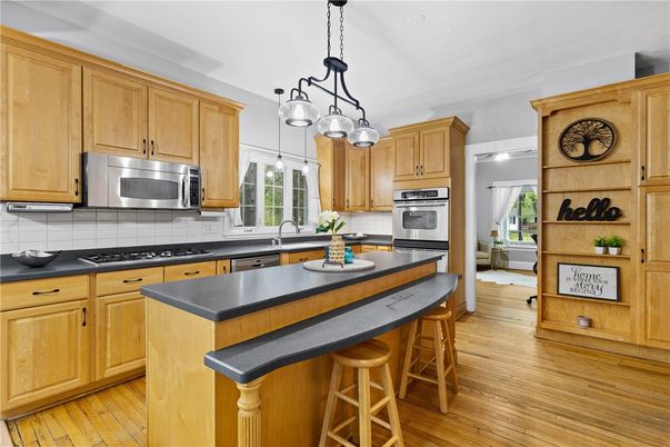 Interior, Kitchen, Pendant Lights, Stainless Steel Appliances, Wood Texture Flooring