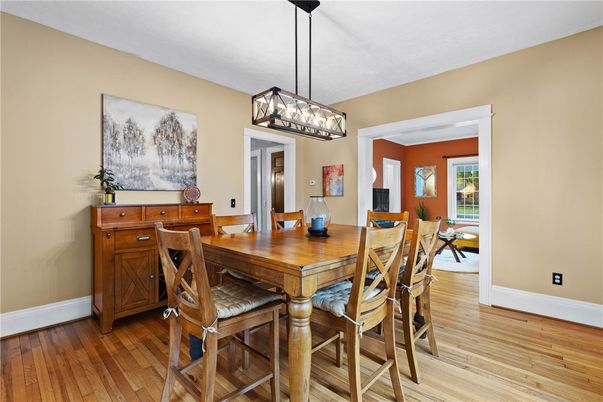 Dining room, Interior, Pendant Lights, Wood Texture Flooring