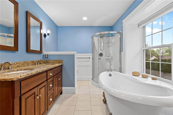 Bathroom, Free Standing Baths, Glass Shower, Interior, Recessed Lighting