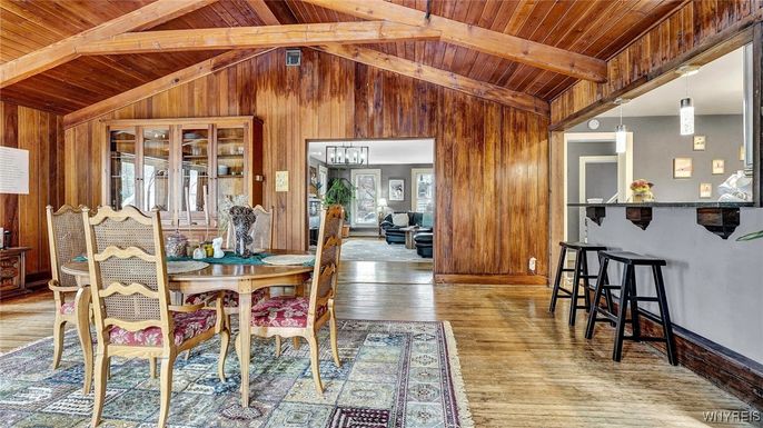Dining room, Interior, Wooden Beams, Wooden Ceilings, Wood Texture Flooring, Wooden Walls
