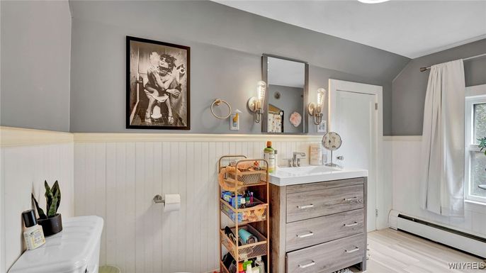 Bathroom, Dual Sink Vanities, Interior, Wood Texture Flooring