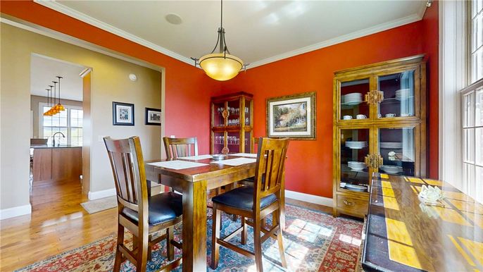 Dining room, Interior, Pendant Lights, Wood Texture Flooring