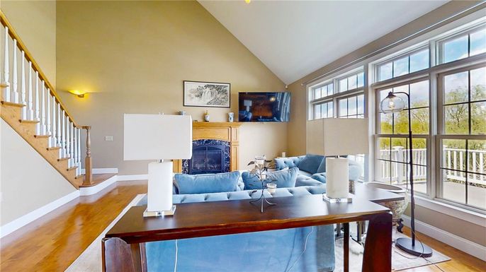 Dining room, Fireplace, Interior, Living room, Wood Texture Flooring