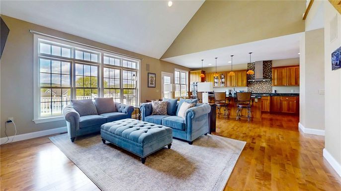Interior, Kitchen, Living room, Pendant Lights, Recessed Lighting, Wood Texture Flooring