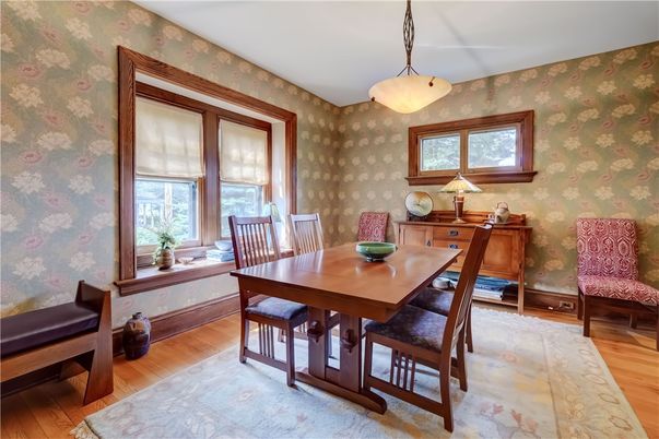 Dining room, Interior, Pendant Lights, Wood Texture Flooring