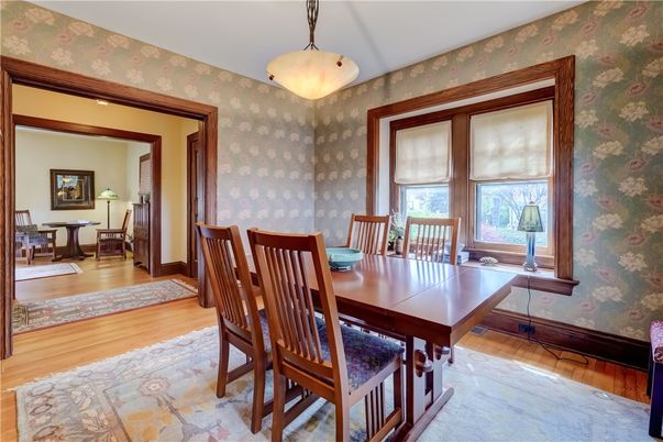 Dining room, Interior, Pendant Lights, Wood Texture Flooring
