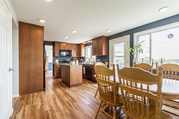 Dining room, Interior, Kitchen, Recessed Lighting, Wood Texture Flooring