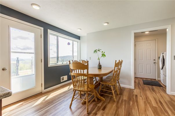 Dining room, Interior, Recessed Lighting, Wood Texture Flooring