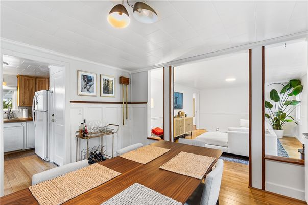 Dining room, Interior, Kitchen, Living room, Recessed Lighting, Wood Texture Flooring