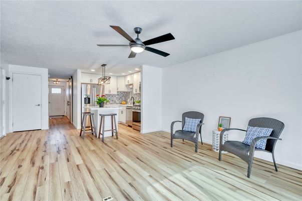 Interior, Kitchen, Pendant Lights, Recessed Lighting, Wood Texture Flooring