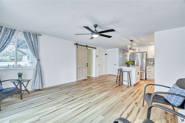 Interior, Kitchen, Pendant Lights, Recessed Lighting, Wood Texture Flooring