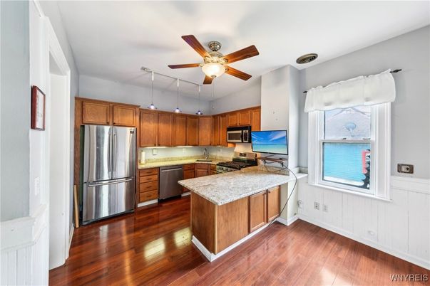 Interior, Kitchen, Stainless Steel Appliances, Wood Texture Flooring