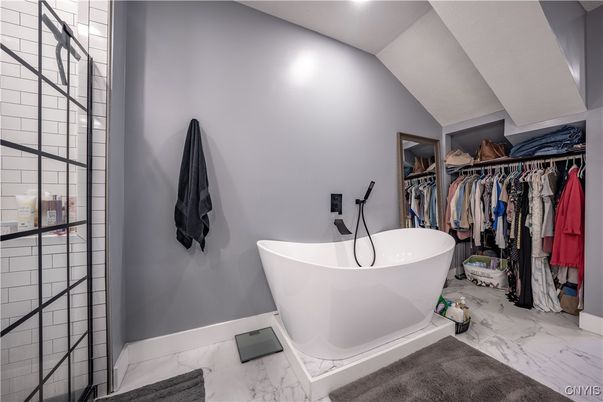 Bathroom, Free Standing Baths, Interior, Marble, Recessed Lighting, Walk-in Closets