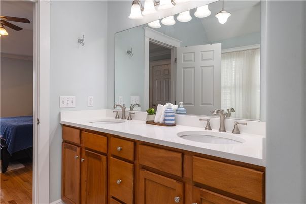Bathroom, Dual Sink Vanities, Interior, Wood Texture Flooring