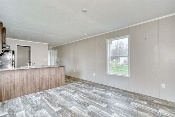 Empty room, Interior, Kitchen, Recessed Lighting, Wood Texture Flooring