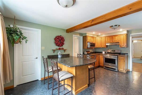 Interior, Kitchen, Recessed Lighting, Stainless Steel Appliances, Wooden Beams