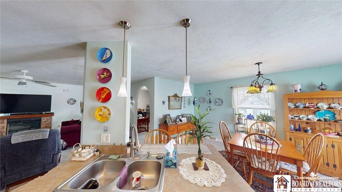 Dining room, Fireplace, Interior, Living room, Pendant Lights