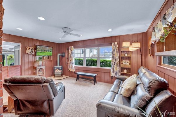 Fireplace, Interior, Living room, Recessed Lighting, Wooden Walls