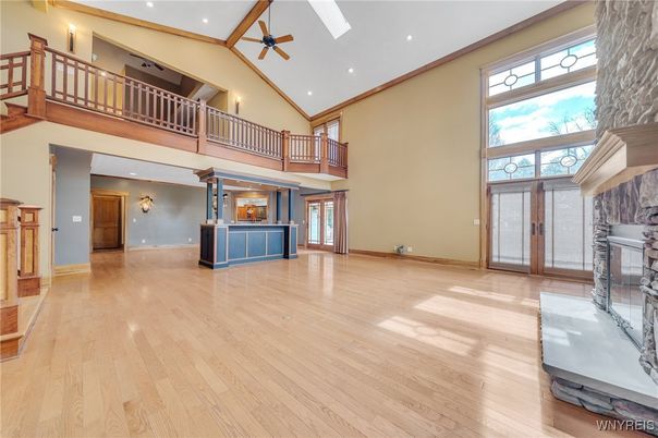 Fireplace, Interior, Recessed Lighting, Wood Texture Flooring