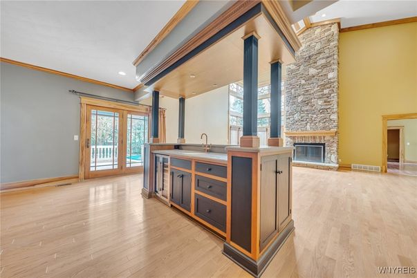 Fireplace, Interior, Recessed Lighting, Wood Texture Flooring