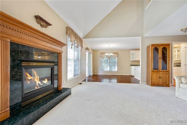 Chandelier, Empty room, Fireplace, Interior, Wood Texture Flooring