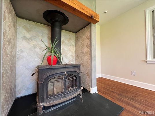 Fireplace, Interior, Recessed Lighting, Stone Walls, Wood Texture Flooring