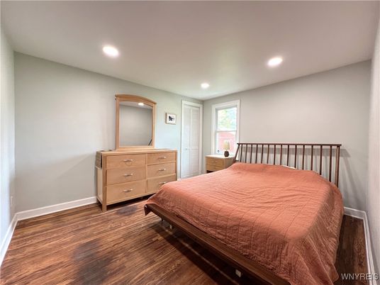 Bedroom, Interior, Recessed Lighting, Wood Texture Flooring