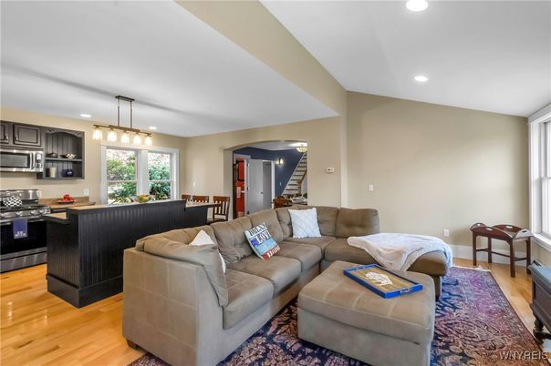 Interior, Kitchen, Living room, Pendant Lights, Recessed Lighting, Stainless Steel Appliances, Wood Texture Flooring