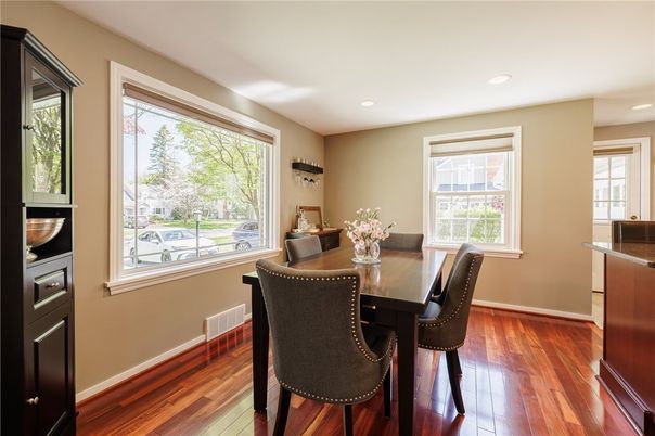 Dining room, Interior, Recessed Lighting, Wood Texture Flooring