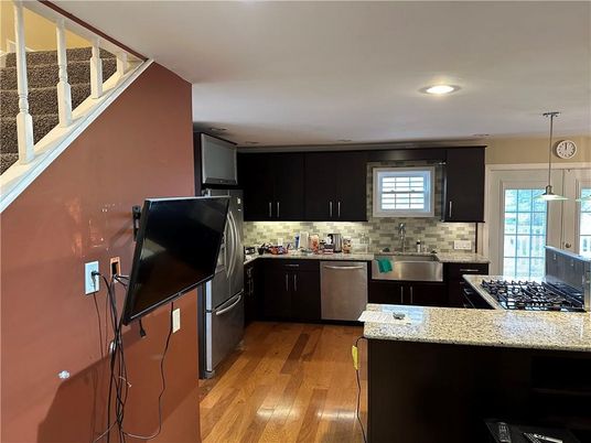 Interior, Kitchen, Pendant Lights, Recessed Lighting, Wood Texture Flooring