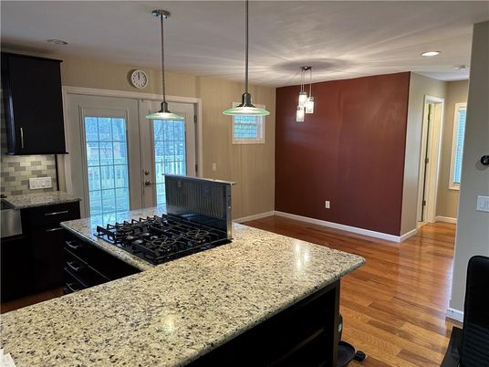 Interior, Kitchen, Pendant Lights, Recessed Lighting, Wood Texture Flooring