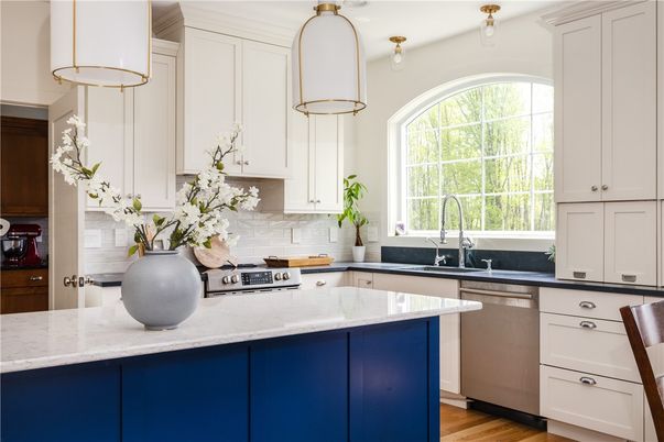 Interior, Kitchen, Pendant Lights, Stainless Steel Appliances, Wood Texture Flooring