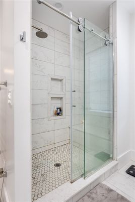 Bathroom, Glass Shower, Interior, Marble Walls