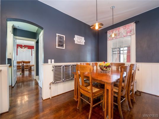 Dining room, Interior, Pendant Lights, Wood Texture Flooring