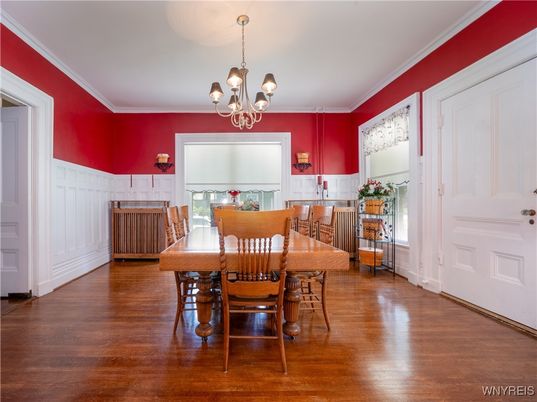 Chandelier, Dining room, Interior, Wood Texture Flooring