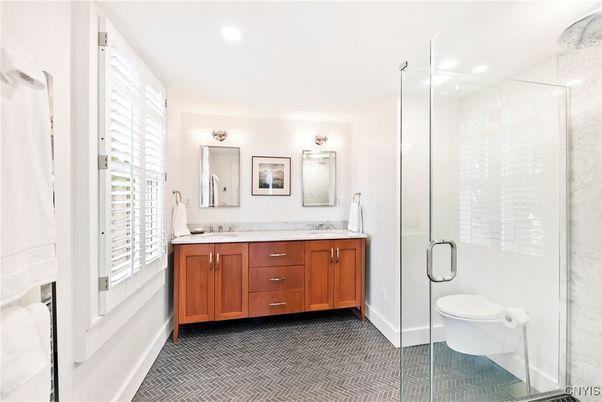 Bathroom, Dual Sink Vanities, Glass Shower, Interior, Recessed Lighting