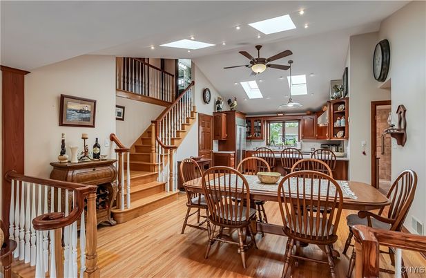 Dining room, Interior, Recessed Lighting, Wood Texture Flooring