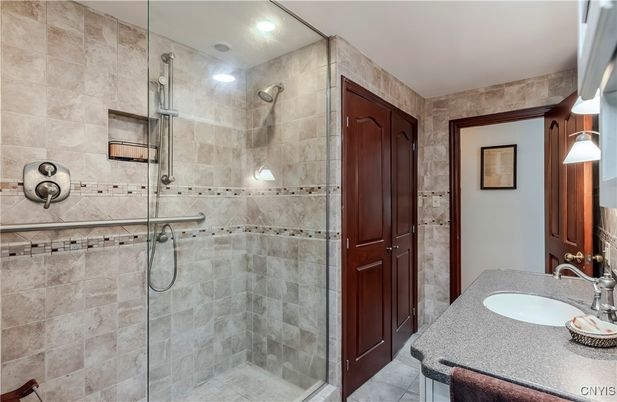 Bathroom, Glass Shower, Interior, Recessed Lighting