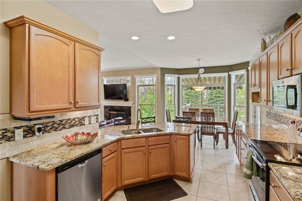 Dining room, Fireplace, Interior, Kitchen, Pendant Lights, Recessed Lighting
