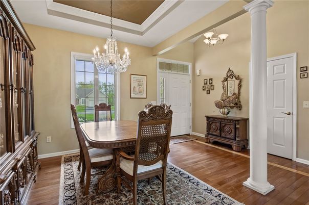 Chandelier, Dining room, Interior, Wood Texture Flooring