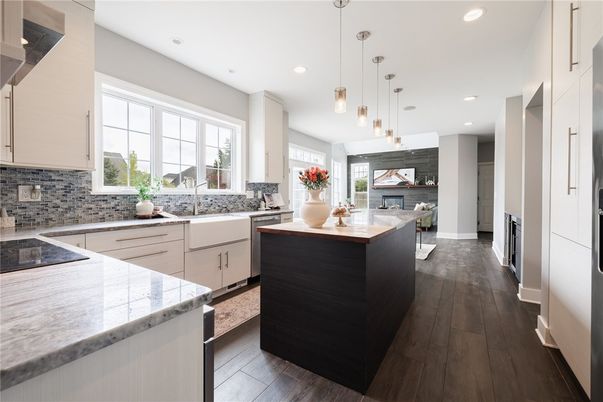 Interior, Kitchen, Pendant Lights, Recessed Lighting, Wood Texture Flooring