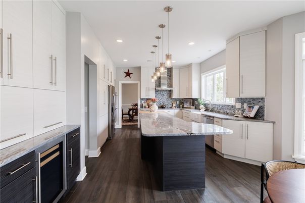 Interior, Kitchen, Pendant Lights, Recessed Lighting, Wood Texture Flooring