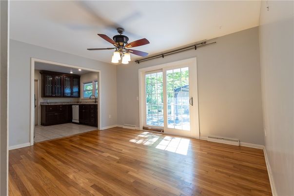 Empty room, Interior, Kitchen, Recessed Lighting, Wood Texture Flooring