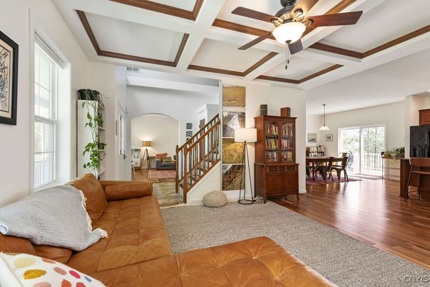 Dining room, Interior, Living room, Pendant Lights, Wood Texture Flooring